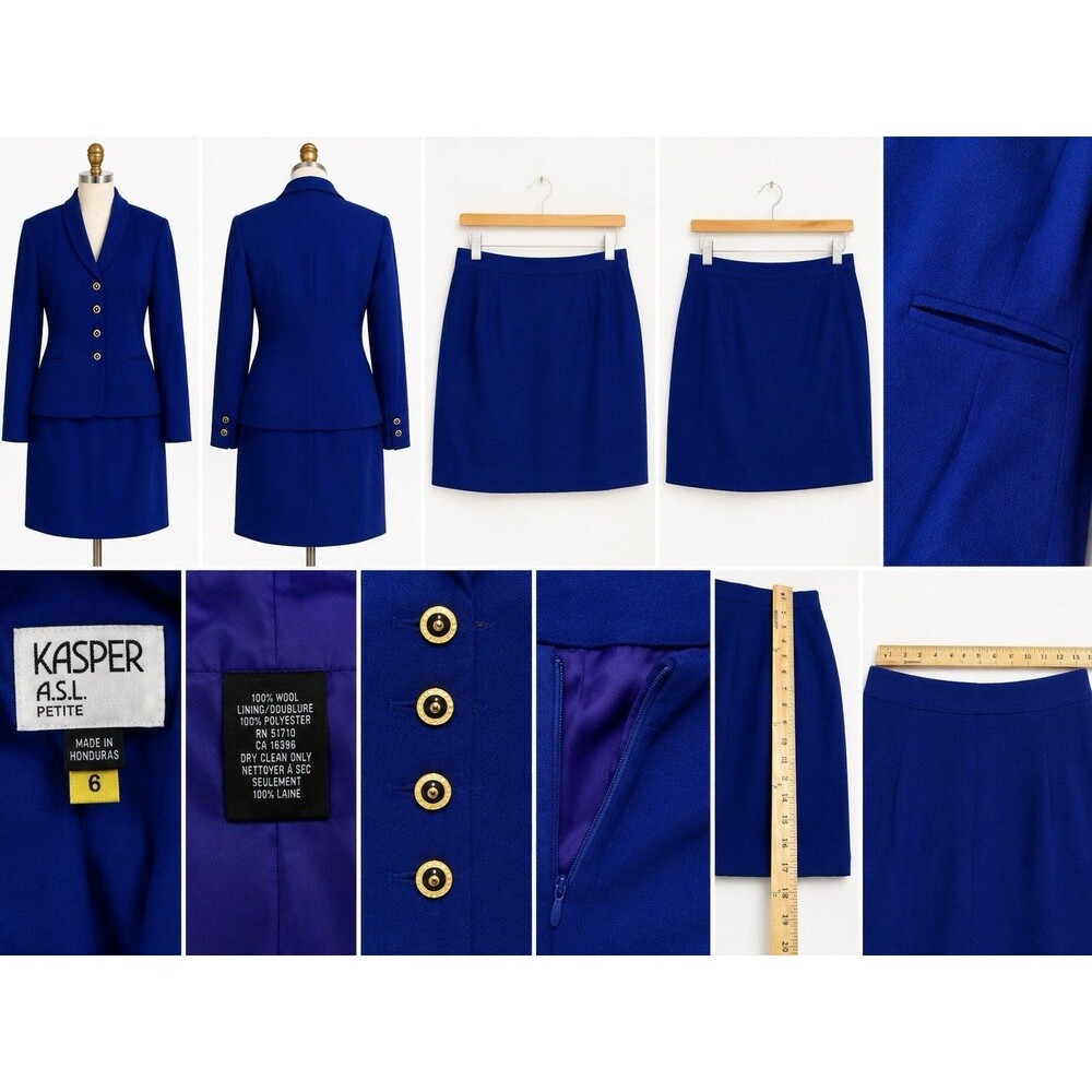 Kasper Women's Blue Skirt Suit Size 6 Career Office Blazer Jacket 2PC-SET